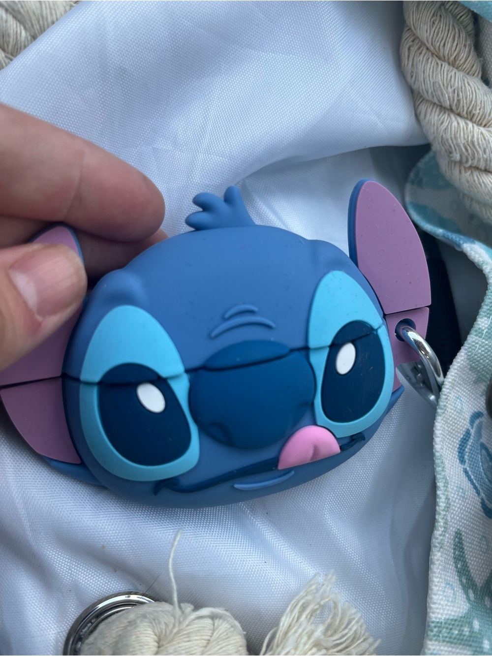 Disney Blue Stitch Silicone Earbud Case with Pink Ear Accents